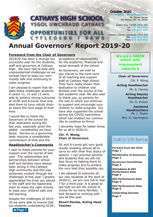 Governors' Report to Parents 2019 - 2020